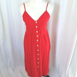 Women's Spaghetti Strap Button Front Slip On Red Sundress Size XL